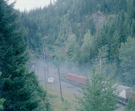 Burlington Northern diesel locomotive 8157 at Martin, Washington in 1985.