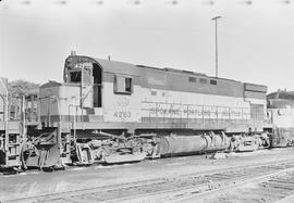 Burlington Northern diesel locomotive 4263 at Vancouver, Washington in 1970.