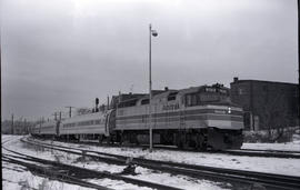 Amtrak diesel locomotive 213 at New London, Connecticut on January 24, 1977.