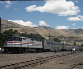 Amtrak diesel locomotive 350 at Wishram, Washington on June 28, 1990.