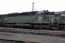 Burlington Northern Railroad Company diesel locomotive 6597 at Portland, Oregon in 1978.