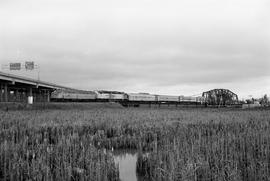 Amtrak diesel locomotives 332 at Marysville, Washington on December 29, 1975.