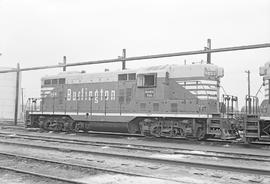 Burlington Northern diesel locomotive 1584 at Lincoln, Nebraska in 1972.