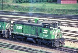 Burlington Northern diesel locomotive Number 309 at Minneapolis, Minnesota in 1980