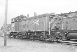 Burlington Northern diesel locomotive 166 at Saint Paul, Minnesota in 1973.