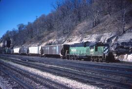 Burlington Northern Diesel Locomotive Number 1408 at Daytons Bluff, Minnesota in 1981