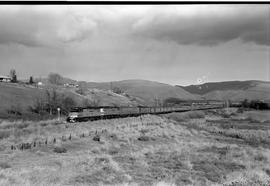 Amtrak passenger train number 8 in Yakima River Canyon, Washington on November 17, 1977.