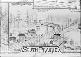 Northern Pacific town drawing of South Prairie, Washington, circa 1890.