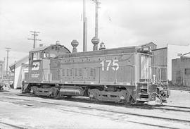 Burlington Northern diesel locomotive 175 at Tacoma, Washington in 1976.