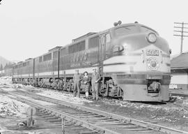 Northern Pacific diesel locomotive number 6004 at Easton, Washington, in 1945.