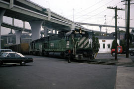 Burlington Northern Railroad Company diesel locomotive 4361 at Portland, Oregon in 1978.