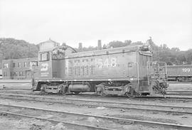 Burlington Northern diesel locomotive 548 at Dayton's Bluff, Minnesota in 1973.