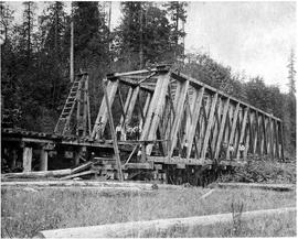 Columbia and Puget Sound Railroad bridge at Elliott, Washington, in 1894.