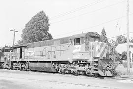 Burlington Northern diesel locomotive 5704 at Auburn, Washington in 1975.