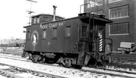 Great Northern Railway caboose number X1 at Seattle, Washington, circa 1955.