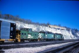 Burlington Northern Diesel Locomotives Number 1409, Number 1410 and Caboose Number 10214 at Dayto...