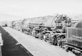 Northern Pacific steam locomotive 5107 at Livingston, Montana, circa 1955.