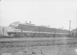 Northern Pacific diesel locomotive number 6008 at Easton, Washington, circa 1945.