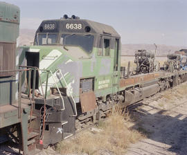 Burlington Northern diesel locomotive 6638 at Boise, Idaho in 1988.