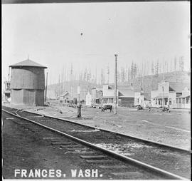 Northern Pacific water tank at Frances, Washington, in 1908.