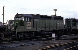 Burlington Northern Railroad Company diesel locomotive 2522 at Portland, Oregon in 1978.