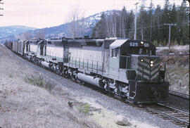 Burlington Northern Diesel Locomotives 525, 524, 523 at Laclede, Idaho, 1970