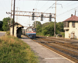 Amtrak electric locomotive 930 at Bowie, Maryland on July 5, 1982.