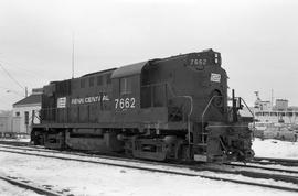 Penn Central Railroad diesel locomotive 7662 at New London, Connecticut on January 28, 1977.