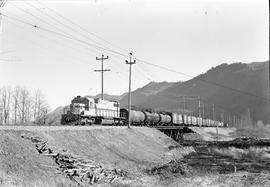 British Columbia Hydro Railway diesel locomotive 384 near Sumas, British Columbia on February 06,...