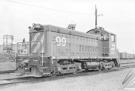 Burlington Northern diesel locomotive 99 at Vancouver, British Columbia in 1976.