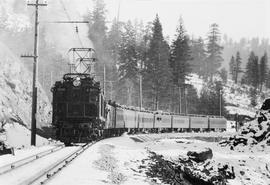 Great Northern Railway electric locomotive number 5006 at Stevens Pass, Washington, undated.