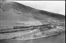 Amtrak passenger train number 8 in Yakima River Canyon, Washington on November 17, 1977.