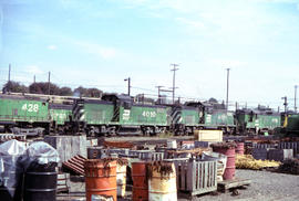 Burlington Northern Railroad Company diesel locomotive 428 at Vancouver, Washington in 1976.