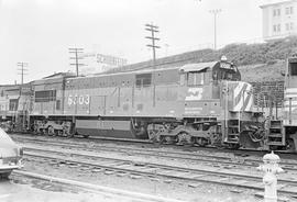 Burlington Northern diesel locomotive 5303 at Tacoma, Washington in 1972.