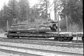 Burlington Northern log car 631394 between Bucoda and Tenino, Washington, circa 1974.