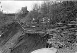 Burlington Northern track washout at Tacoma, Washington in 1972.