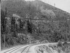 A Northern Pacific steam locomotive at Stampede, Washington, circa 1925.