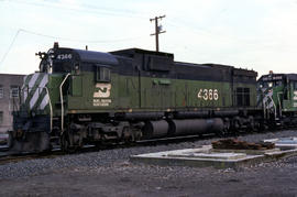 Burlington Northern Railroad Company diesel locomotive 4366 at Portland, Oregon in 1978.