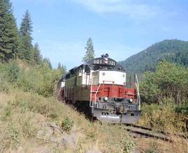 St. Maries River Railroad Diesel Locomotive Number 101 at St. Maries, Idaho in August 1981.