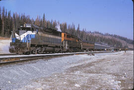 Burlington Northern Diesel Locomotives 9854, 9853 at Flathead Tunnel, Montana, 1970