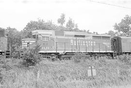 Burlington Northern diesel locomotive 2235 at Ovina, Nebraska in 1972.