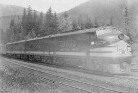 Northern Pacific diesel locomotive number 6000 at Stampede, Washington, in 1944.