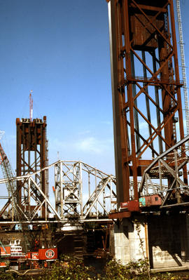 Burlington Northern Railroad Company bridge replacement at Portland, Oregon in 1989.