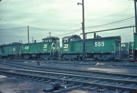 Burlington Northern diesel locomotives Number 436 and Number 555 at Kansas City, Missouri in 1980