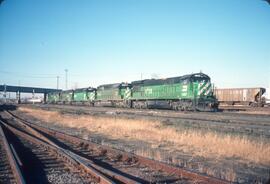 Burlington Northern Diesel Locomotives Numbers 5728 and 8028 at Minneapolis, Minnesota in 1980