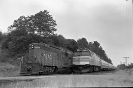 Amtrak diesel locomotive 215 at MP 111 south of Kalalma, Washington on July 20, 1976.