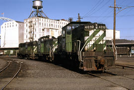 Burlington Northern Railroad Company diesel locomotive 4010 at Portland, Oregon in 1980.