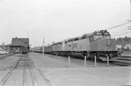 Amtrak diesel locomotives 551 at Centralia, Washington on May 14, 1975.