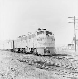 Union Pacific Railroad diesel locomotive number 908 at Tacoma, Washington in 1969.