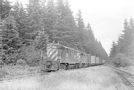 Burlington Northern freight train at McCleary, Washington in 1976.